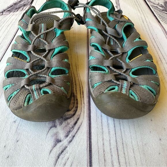 KEEN Whisper Hiking Water Sandals Grey/Peacock Green Bungee Lace Women's Size 7 - Picture 2 of 7